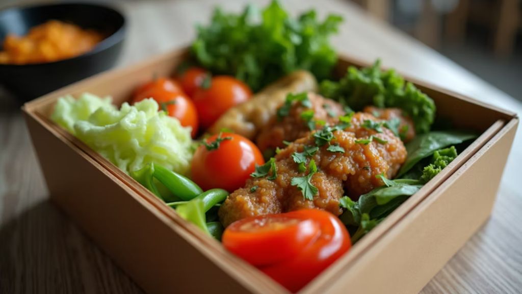 Eco-friendly packaging with homemade meals prepared for delivery